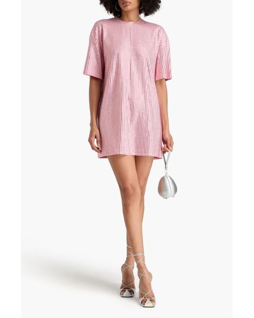 Area Pink Crystal-embellished Open-back Stretch-jersey Mini Dress