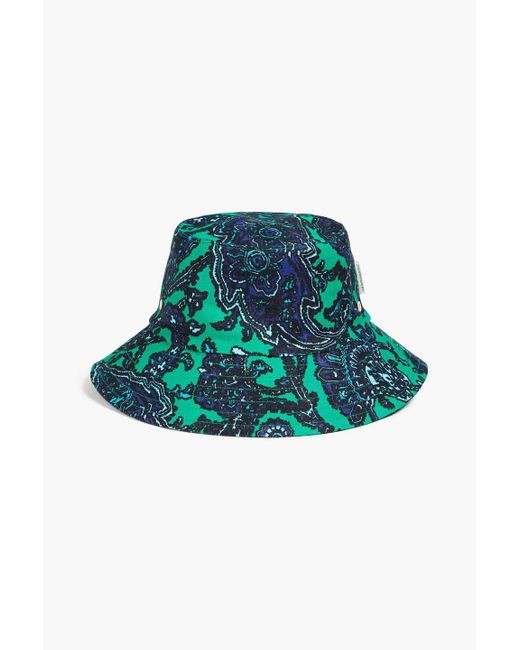 Zimmermann Green Printed Linen Bucket Hat
