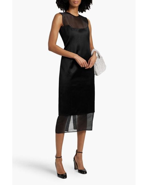 Khaite Black Dissa Silk-Organza And Cotton-Blend Midi Dress