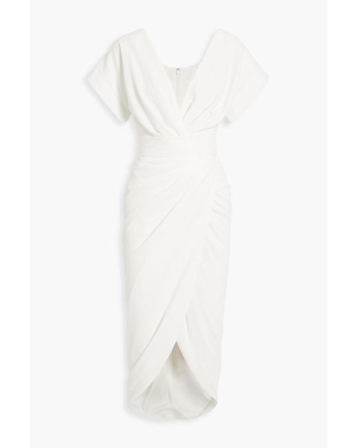 Rhea Costa White Kleid aus crêpe mit drapierung und gürtel