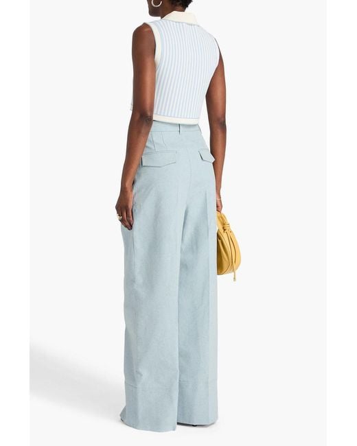 Zimmermann Blue Pleated Cotton And Silk-blend Wide-leg Pants