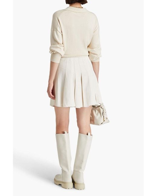 Brunello Cucinelli White Bead-embellished Pleated Twill Mini Skirt