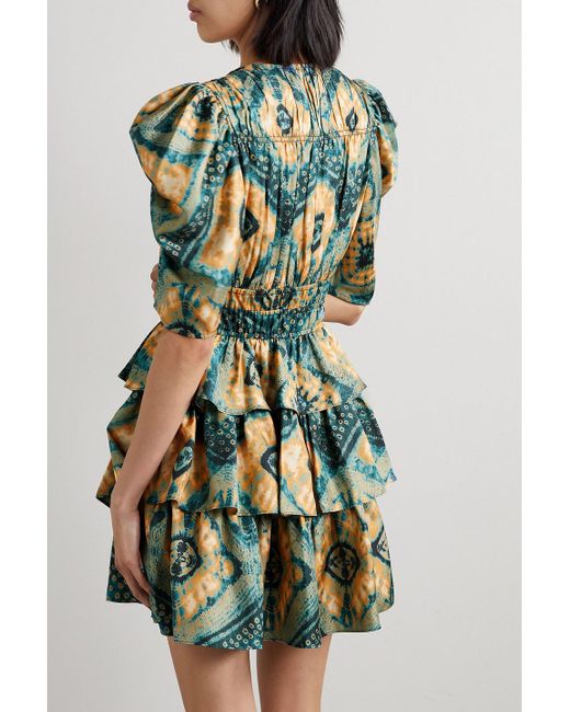 Ulla Johnson Green Zita Ruffled Printed Silk-twill Mini Dress