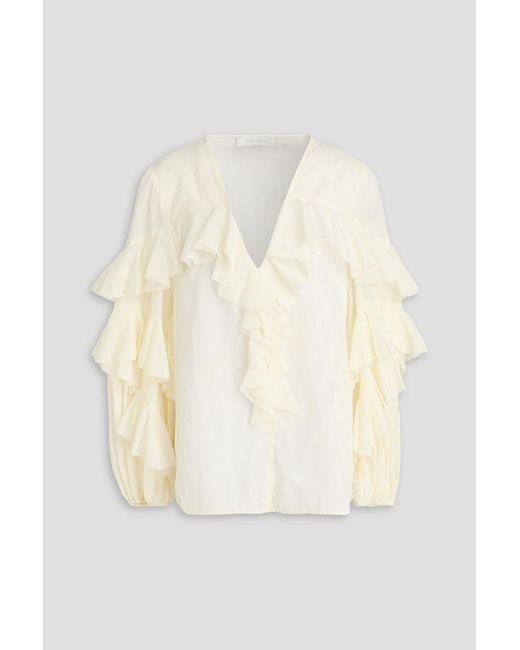 Zimmermann White Ruffled Cotton Blouse