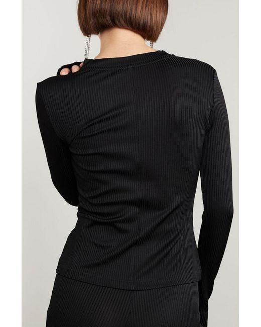Area Black Embellished Ribbed-jersey Top