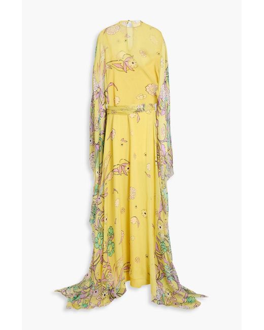 Zuhair Murad Yellow Floral-Print Chiffon Gown