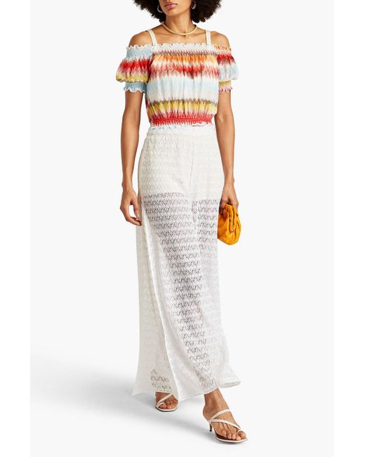Missoni White Off-the-shoulder Ruffled Crochet-knit Top