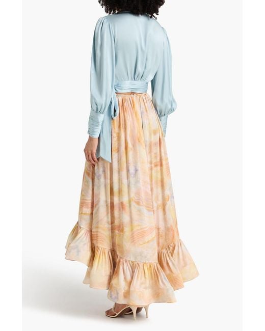 Zimmermann Natural Tiered Printed Silk-Satin Maxi Skirt