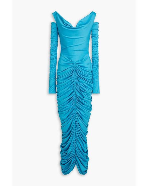 Rhea Costa Blue Convertible Ruched Jersey Maxi Dress