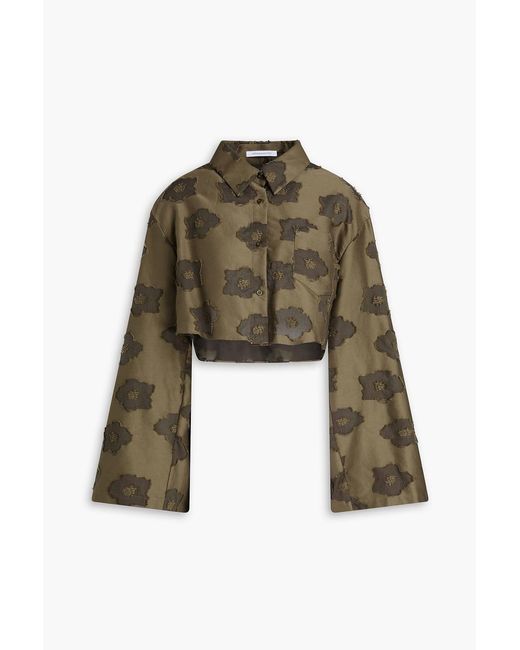 CECILIE BAHNSEN Green Vinh Cropped Cotton-Jacquard Shirt