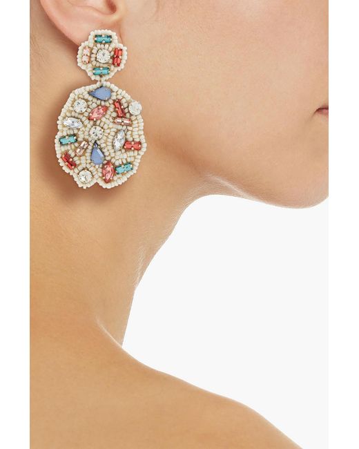 Kenneth Jay Lane White Tone, Crystal And Bead Earrings