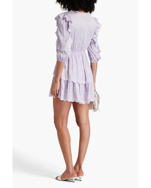 Maje Purple Tiered Embroidered Satin Mini Dress