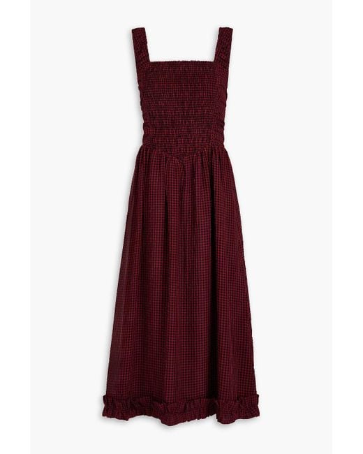 Ganni Purple Cutout Gingham Seersucker Midi Dress