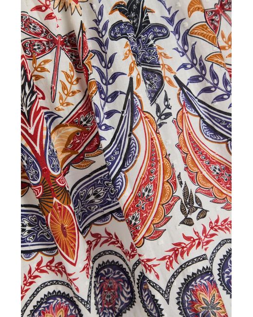 Farm Rio White Ruffled Paisley-print Swiss Dot Cotton Blouse