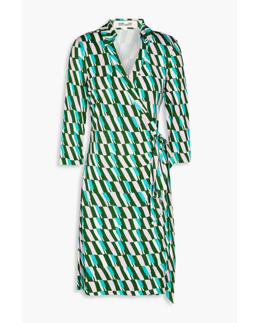 Diane von Furstenberg Green Jeanne Printed Silk-jersey Wrap Dress
