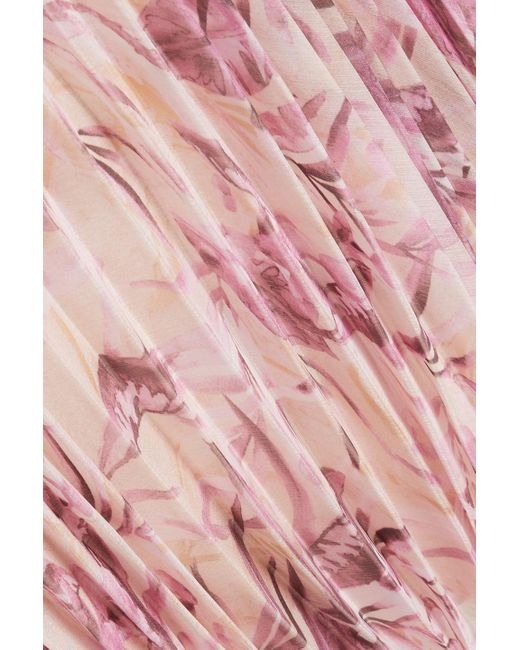 Mikael Aghal Pink Pleated Floral-print Chiffon Skirt