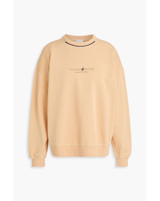 Brunello Cucinelli Natural Bead-embellished Printed French Cotton-terry Sweatshirt