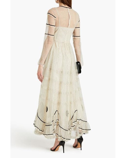 RED Valentino Natural Lace-trimmed Flocked Tulle Maxi Dress