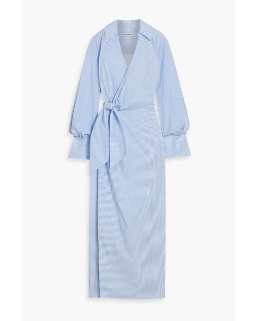 Jonathan Simkhai Blue Briar Wrap-Effect Striped Cotton-Blend Poplin Maxi Shirt Dress