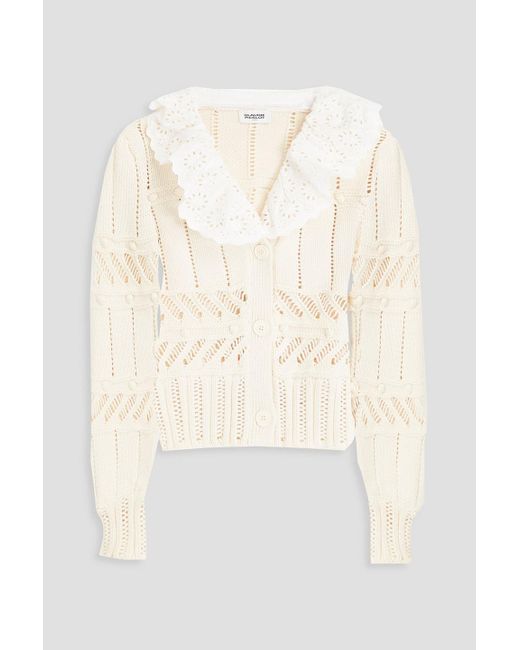 Claudie Pierlot White Cotton-blend Pointelle-knit Cardigan