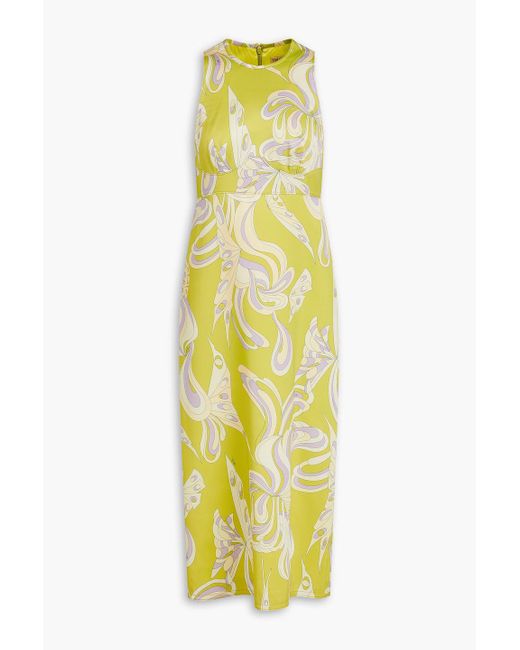 Emilio Pucci Yellow Printed Crepe-satin Midi Dress