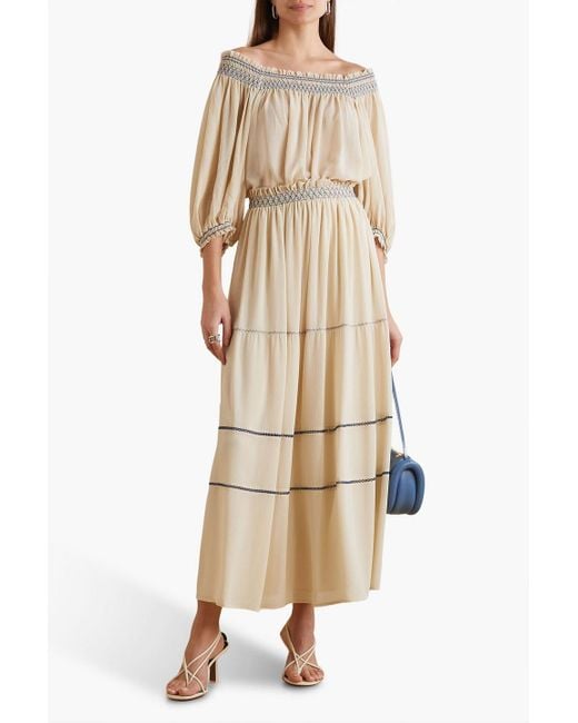 See By Chloé Natural Embroidered Georgette Maxi Skirt