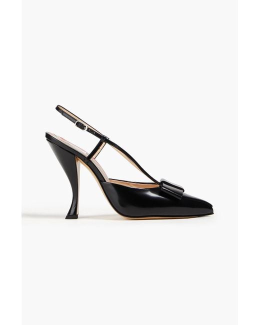 Thom Browne Black Bow-detailed Glossed-leather Slingback Pumps