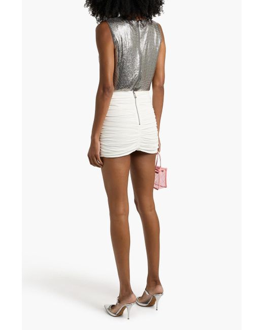 Area White Ruched Embellished Stretch-Jersey Mini Skirt