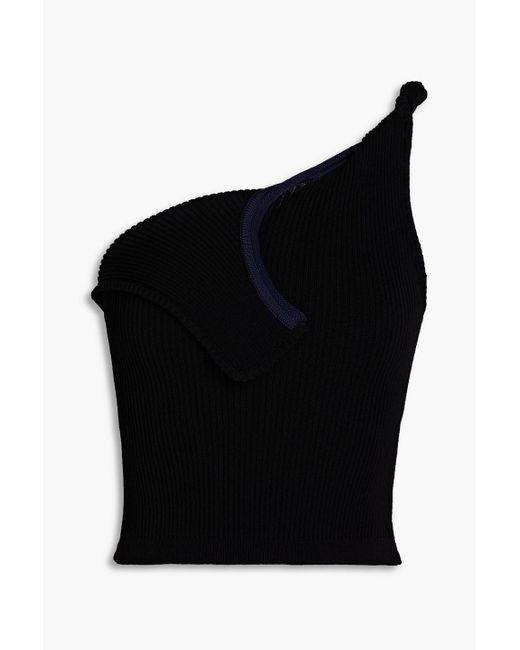 Jacquemus Black Aceno One-shoulder Ribbed-knit Top