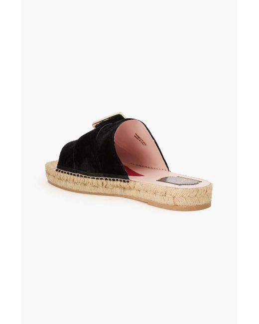 Roger Vivier Black Buckle-Embellished Velvet Espadrilles