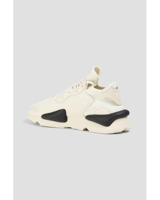 Y-3 White Kaiwa Perforated Leather And Scuba Sneakers for men