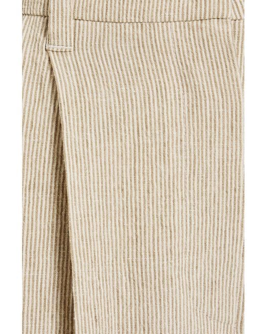 Brunello Cucinelli White Bead-embellished Striped Linen Wide-leg Pants
