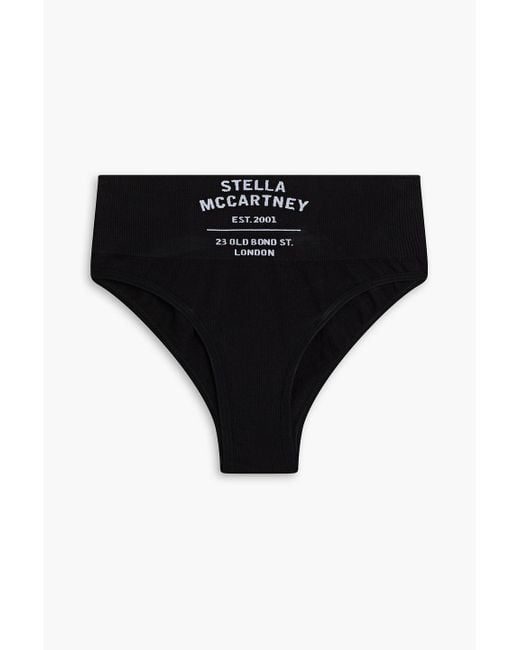 Stella McCartney Black Printed Ribbed Cotton-blend Jersey High-rise Briefs