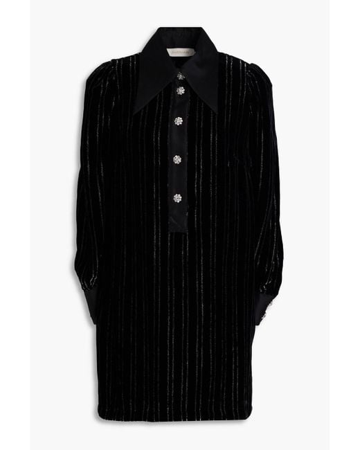 Zimmermann Black Metallic Striped Velvet Mini Shirt Dress