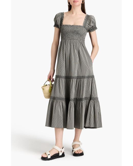 Tory Burch Gray Tiered Striped Cotton-blend Jacquard Midi Dress