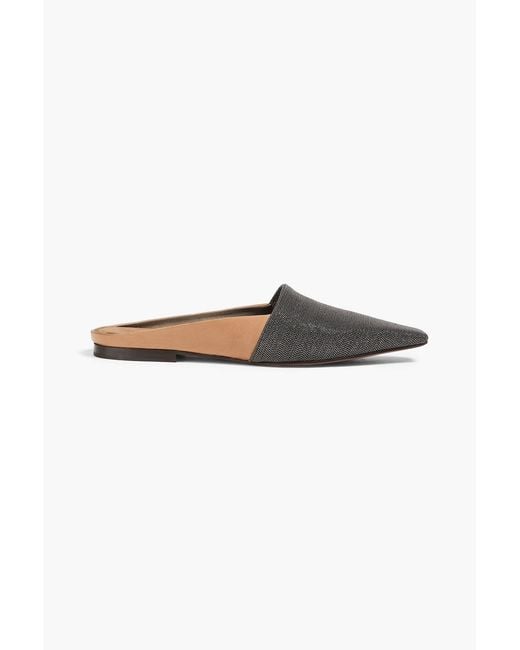 Brunello Cucinelli Brown Bead-Embellished Leather Slippers
