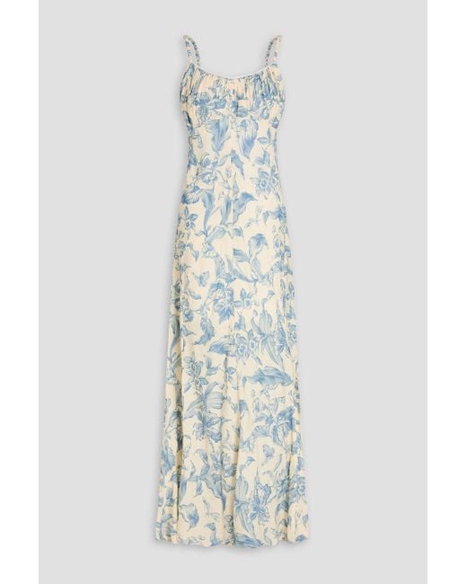 Sandro White Lace-up Floral-jacquard Maxi Dress