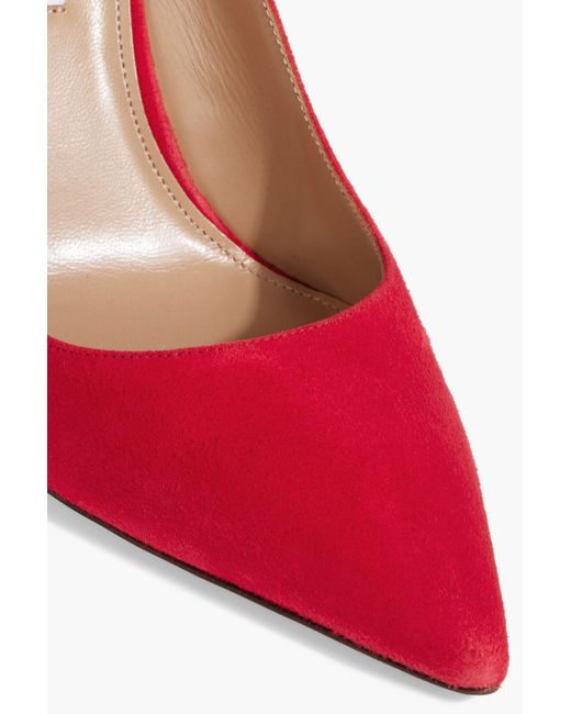 Aquazzura Red Deneuve Bow 105 Suede Pumps