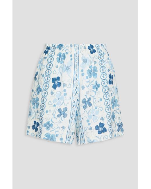 See By Chloé Blue Floral-print Gauze Shorts