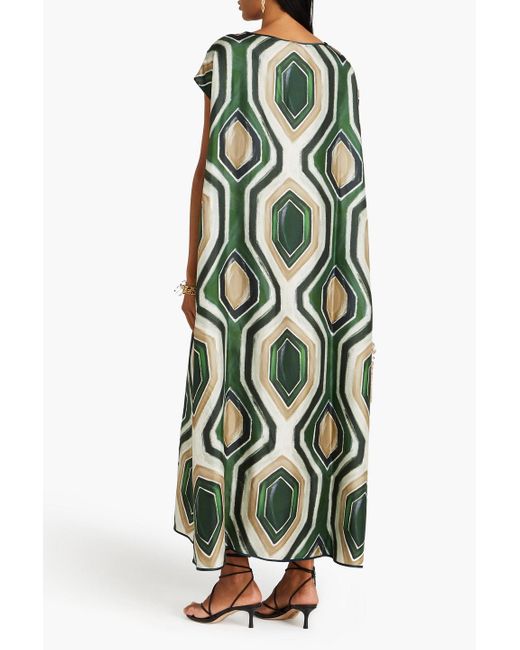 F.R.S For Restless Sleepers Green Leone Printed Silk-twill Maxi Dress