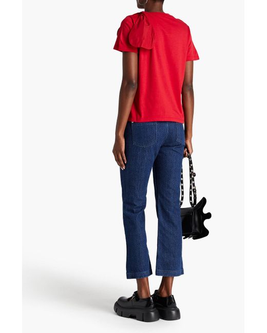 RED Valentino Blue Cropped Herringbone Mid-rise Bootcut Jeans