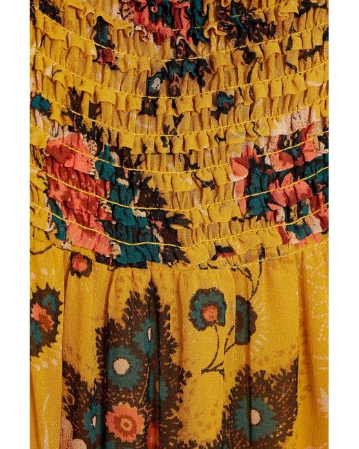 Ulla Johnson Metallic Maya Shirred Floral-print Silk-chiffon Midi Dress
