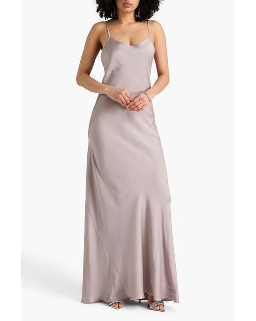 Victoria Beckham Gray Satin-Crepe Maxi Slip Dress