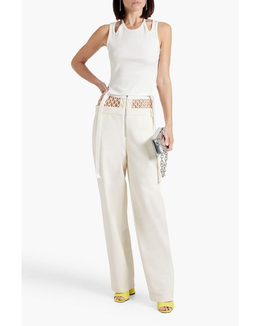 Dion Lee White Fishnet-paneled Crepe Straight-leg Pants