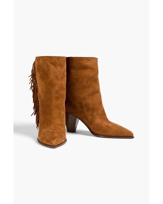 Aquazzura Brown Fringed Suede Ankle Boots