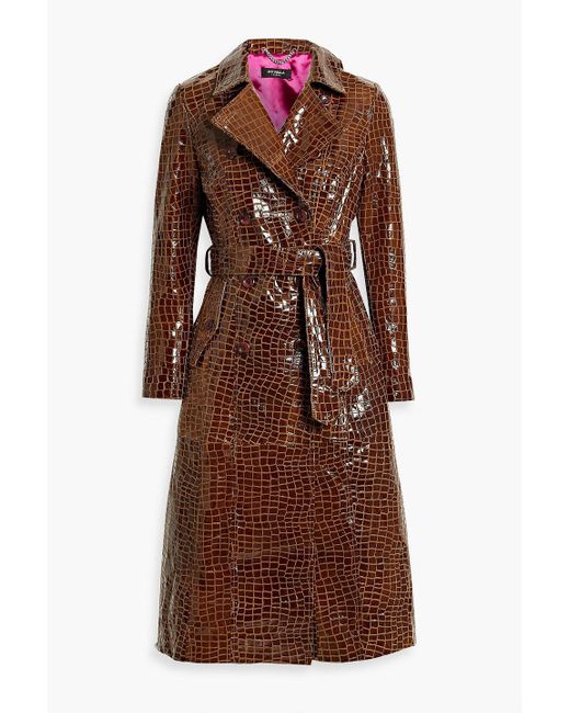 Muubaa Brown Glossed Croc-effect Leather Trench Coat