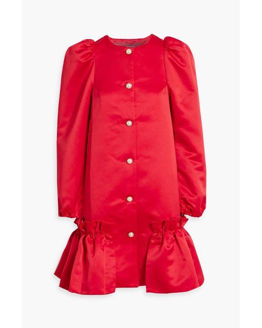 Sleeper Red Mystery Puff Ruffled Duchesse-satin Mini Dress