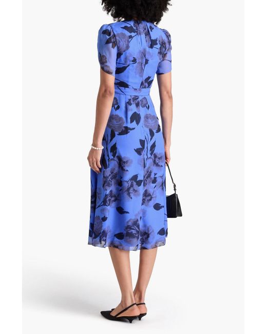 Erdem Blue Midikleid aus seiden-voile mit floralem print und gürtel