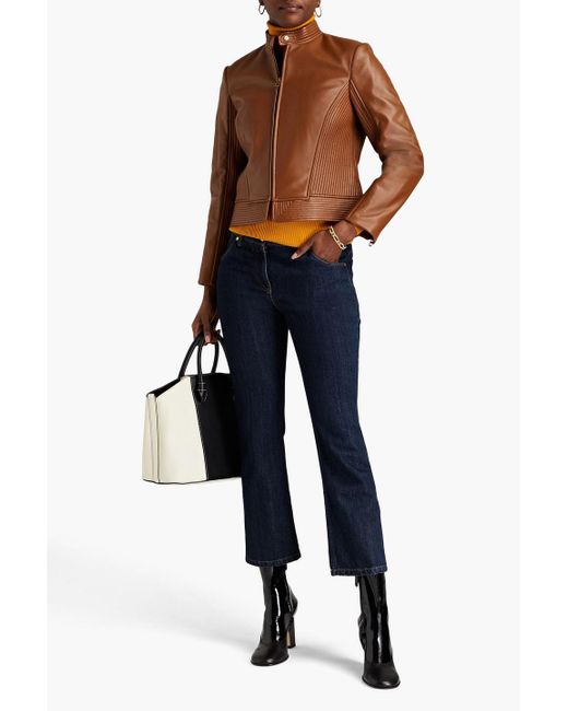 Tory Burch Calista Quilted Leather Biker Jacket in Brown | Lyst Australia