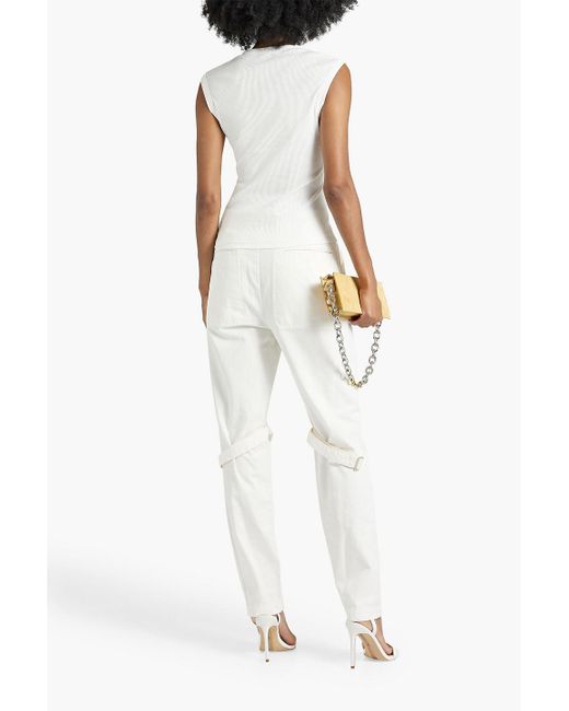 Dion Lee White Hook-detailed Ribbed Cotton-blend Jersey Tank